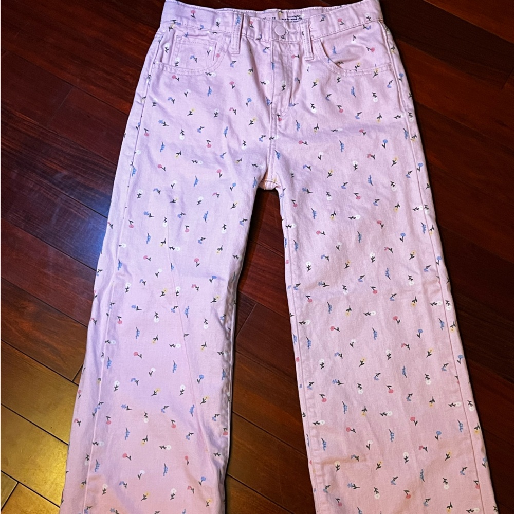 Old Navy Kids High-Rise Baggy Wide Leg Jeans - Light Pink with Multicolor Flower